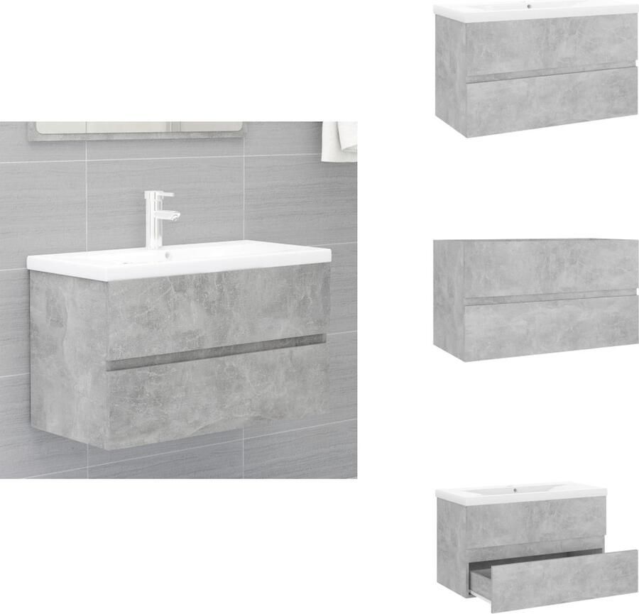 VidaXL Wastafelkast En Wastafel Wastafelkasten En Wastafels Wastafel Wastafels Wastafelkast met ingebouwde wastafel bewerkt hout betongrijs