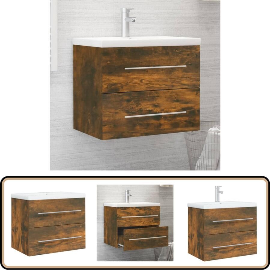 VidaXL Wastafelkast met ingebouwde wasbak bewerkt hout gerookt eiken