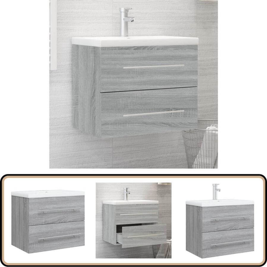 VidaXL Wastafelkast met ingebouwde wasbak bewerkt hout grijs sonoma