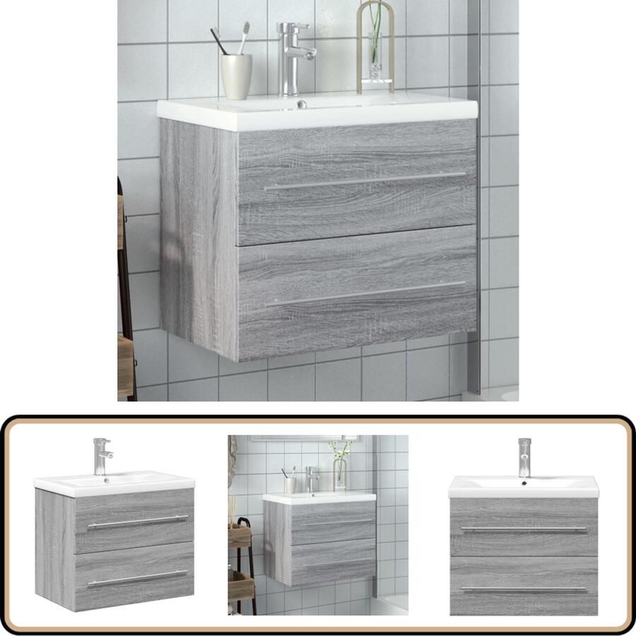 VidaXL Wastafelkast met ingebouwde wasbak grijs sonoma eikenkleurig