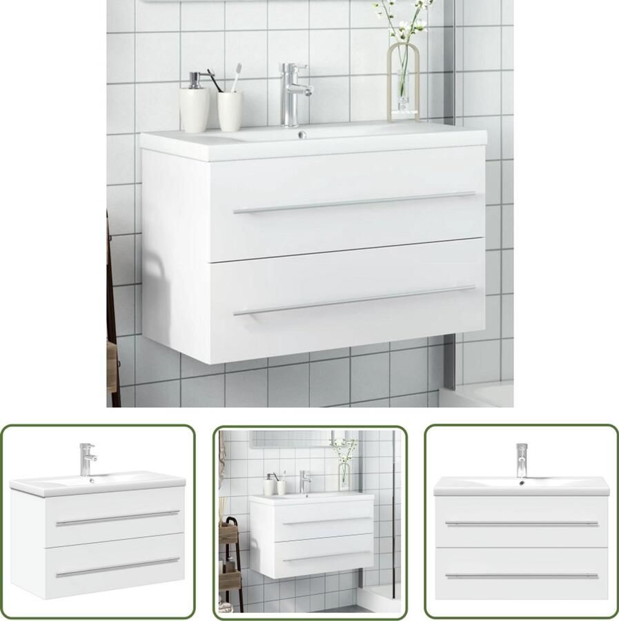 VidaXL Wastafelkast met ingebouwde wasbak wit Wastafelkast Badkamermeubel Wastafel Inbouwwastafel Keramiek