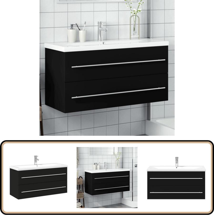 VidaXL Wastafelkast met ingebouwde wasbak zwart