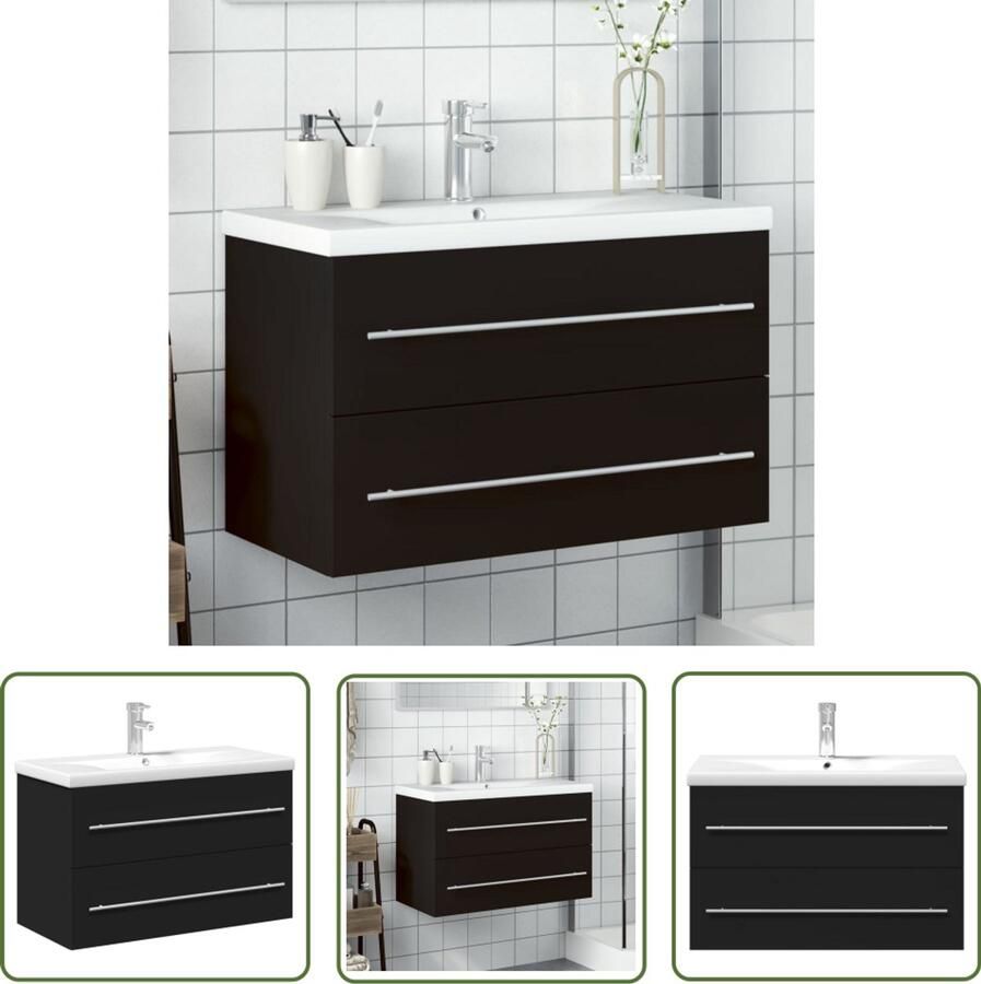 VidaXL Wastafelkast met ingebouwde wasbak zwart Wastafelkast Zwarte Wastafel Badkamerspiegel Badkamermeubilair Badkameraccessoires