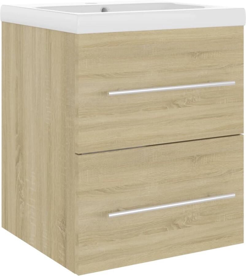 VidaXL Wastafelkast met ingebouwde wastafel bewerkt hout sonoma eiken