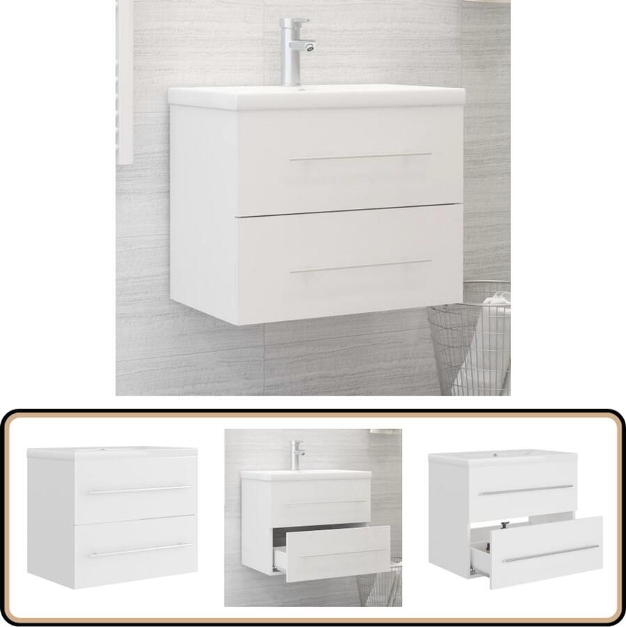 VidaXL Wastafelkast met ingebouwde wastafel bewerkt hout wit