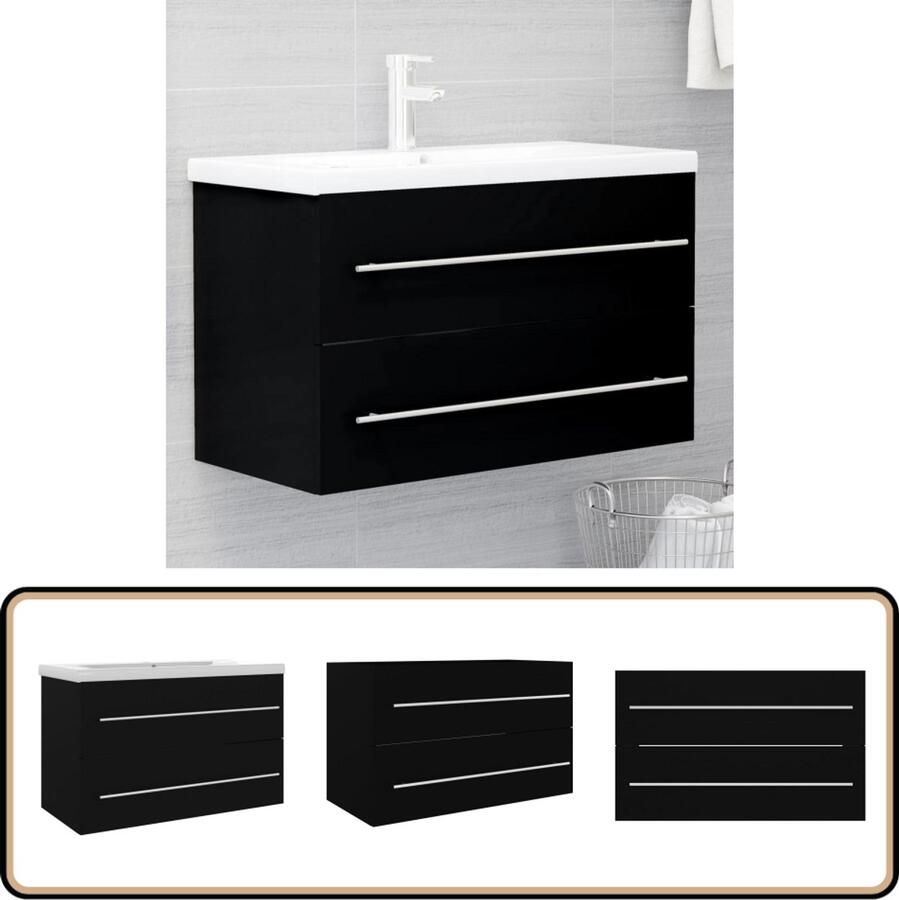 VidaXL Wastafelkast met ingebouwde wastafel spaanplaat zwart