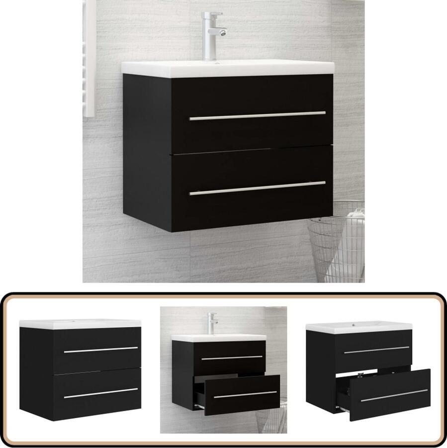 VidaXL Wastafelkast met ingebouwde wastafel spaanplaat zwart