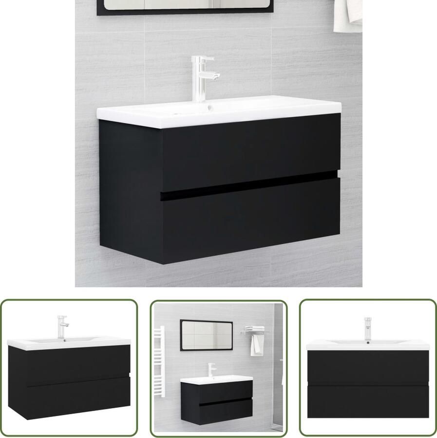 VidaXL Wastafelkast met ingebouwde wastafel spaanplaat zwart Wastafelkast Badkamermeubilair Wastafel Inbouw Wastafel Zwarte Wastafel