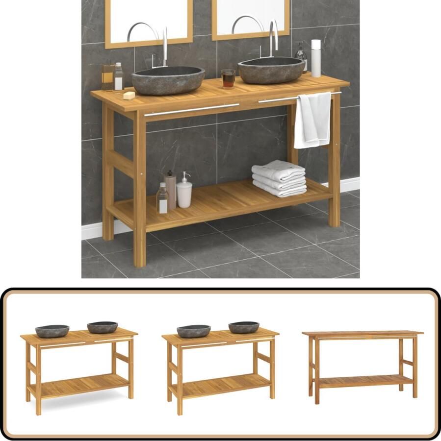 VidaXL Wastafelkast met wasbakken riviersteen massief teakhout