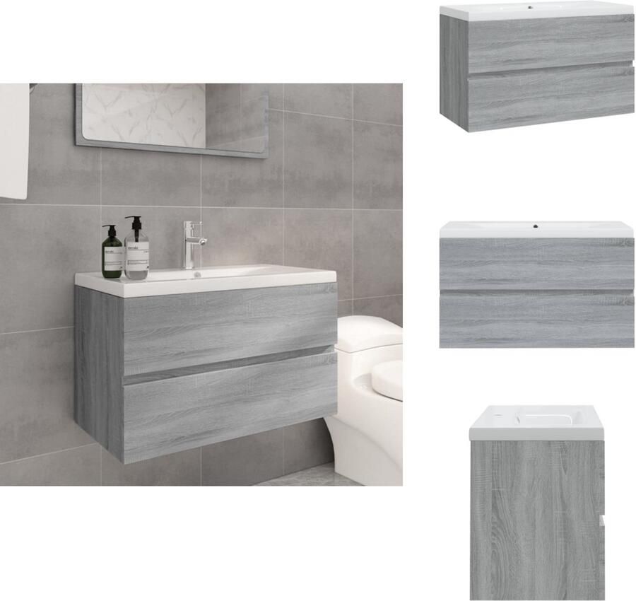 VidaXL Wastafelkast Met Wastafel Wastafelkasten Met Wastafels Gootsteenkast Wastafelkast met ingebouwde wasbak bewerkt hout grijs sonoma