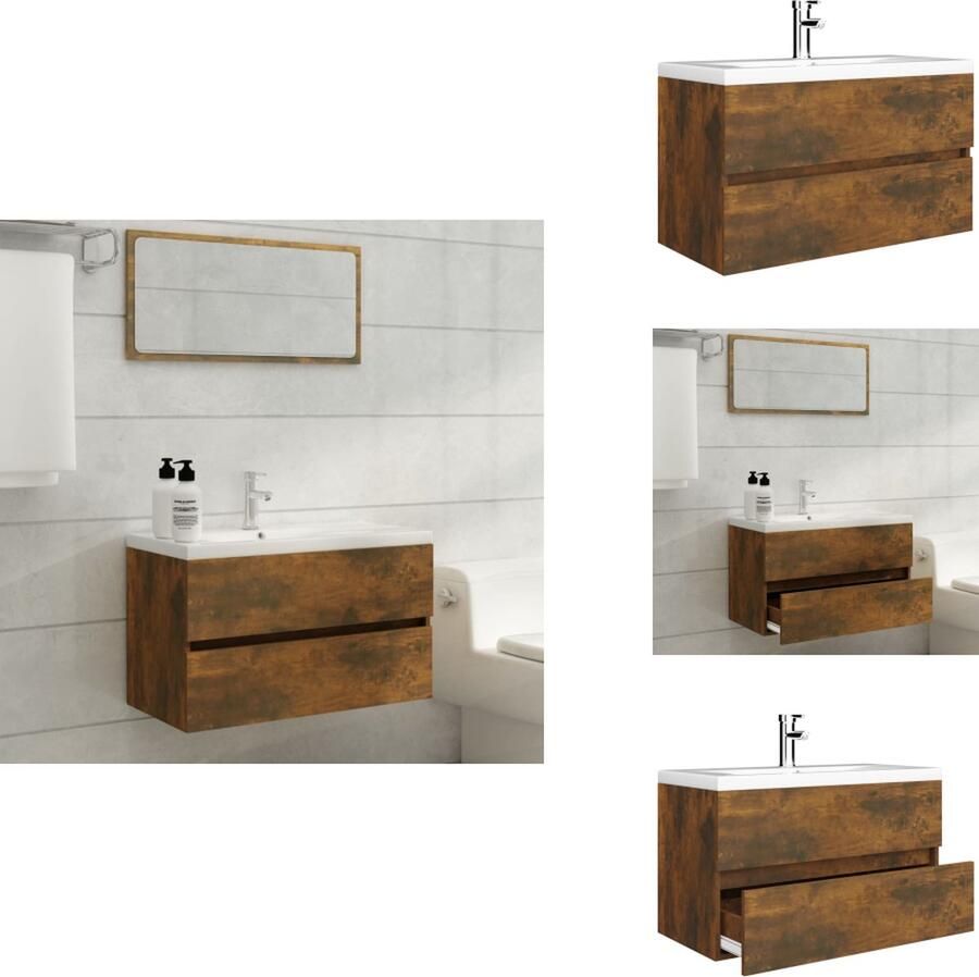 VidaXL Wastafelkast Met Wastafel Wastafelkasten Met Wastafels Gootsteenkast Wastafelkast met ingebouwde wasbak bewerkt hout gerookt eiken