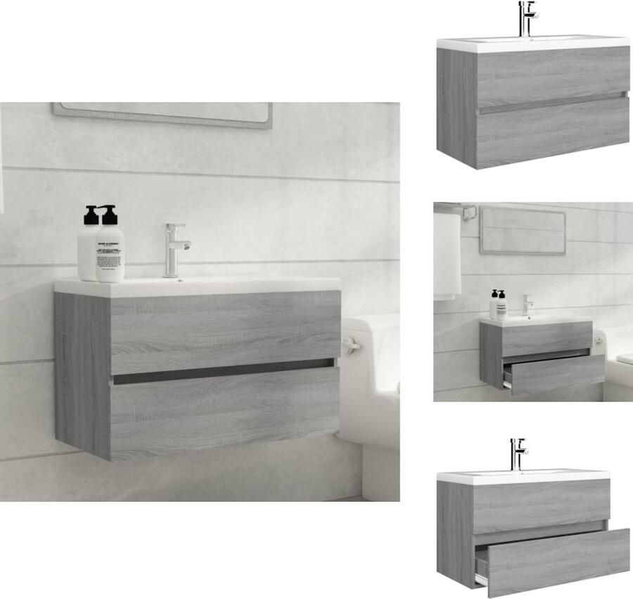 VidaXL Wastafelkast Met Wastafel Wastafelkasten Met Wastafels Gootsteenkast Wastafelkast met ingebouwde wasbak bewerkt hout grijs sonoma