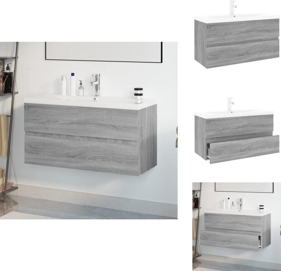 VidaXL Wastafelkast Wastafelkasten Gootsteenkast Badkamerkast Wastafelkast met ingebouwde wasbak bewerkt hout grijs sonoma