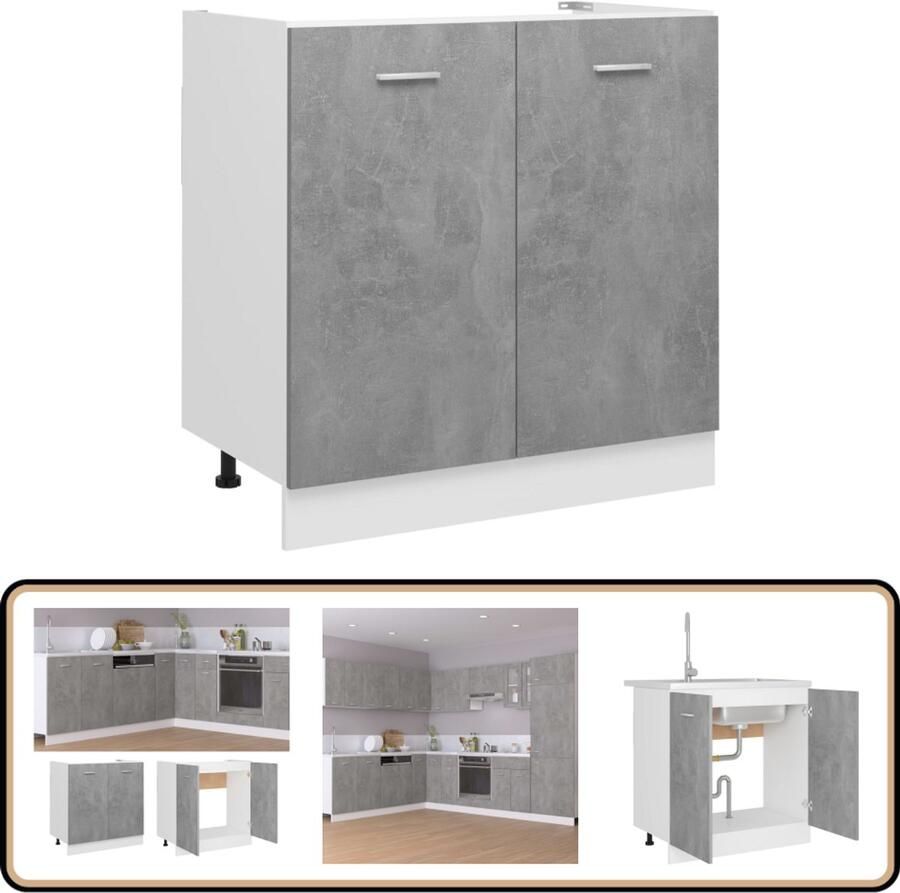 VidaXL Wastafelonderkast 80x46x81 5 cm Betongrijs Keukenkast Opbergkast Betongrijs Houten Kast Kookeiland