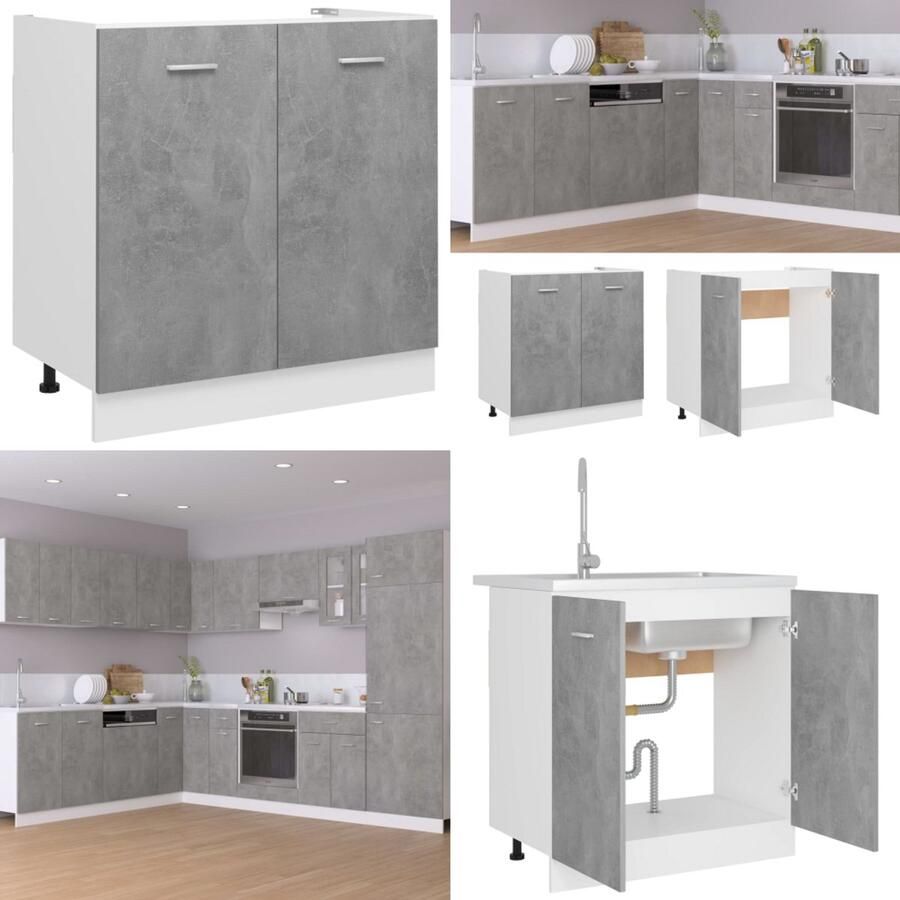 VidaXL Wastafelonderkast 80x46x81-5 cm bewerkt hout betongrijs Wastafelkast Wastafelkasten Wastafelonderkast Wastafelonderkasten