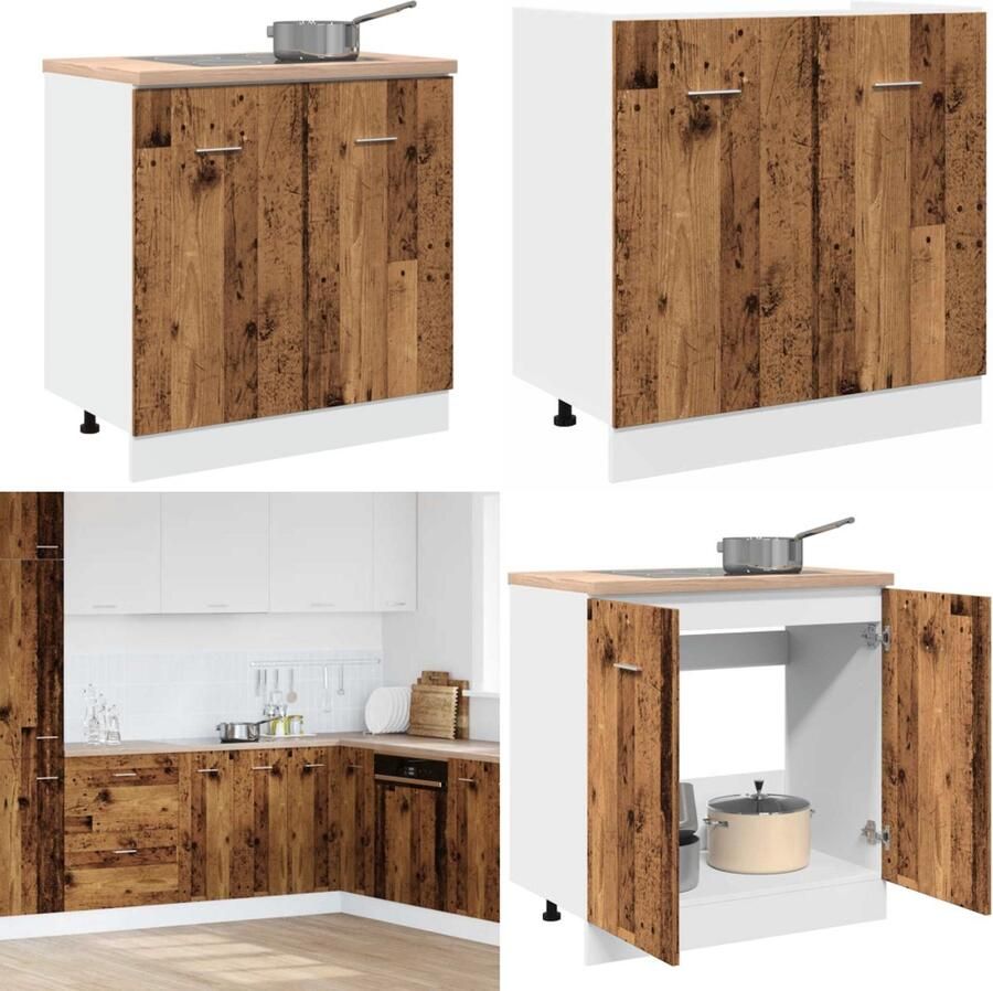 VidaXL Wastafelonderkast 80x46x81 5 cm bewerkt hout oud houtkleurig Spoelbak Onderkast Spoelbak Onderkasten Keukenkast Keukenblok