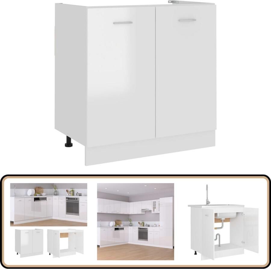VidaXL Wastafelonderkast Hoogglans Wit 80x46x81 5 cm Keukenkast Opbergkast Kookeiland Opslagruimte Houten Kast