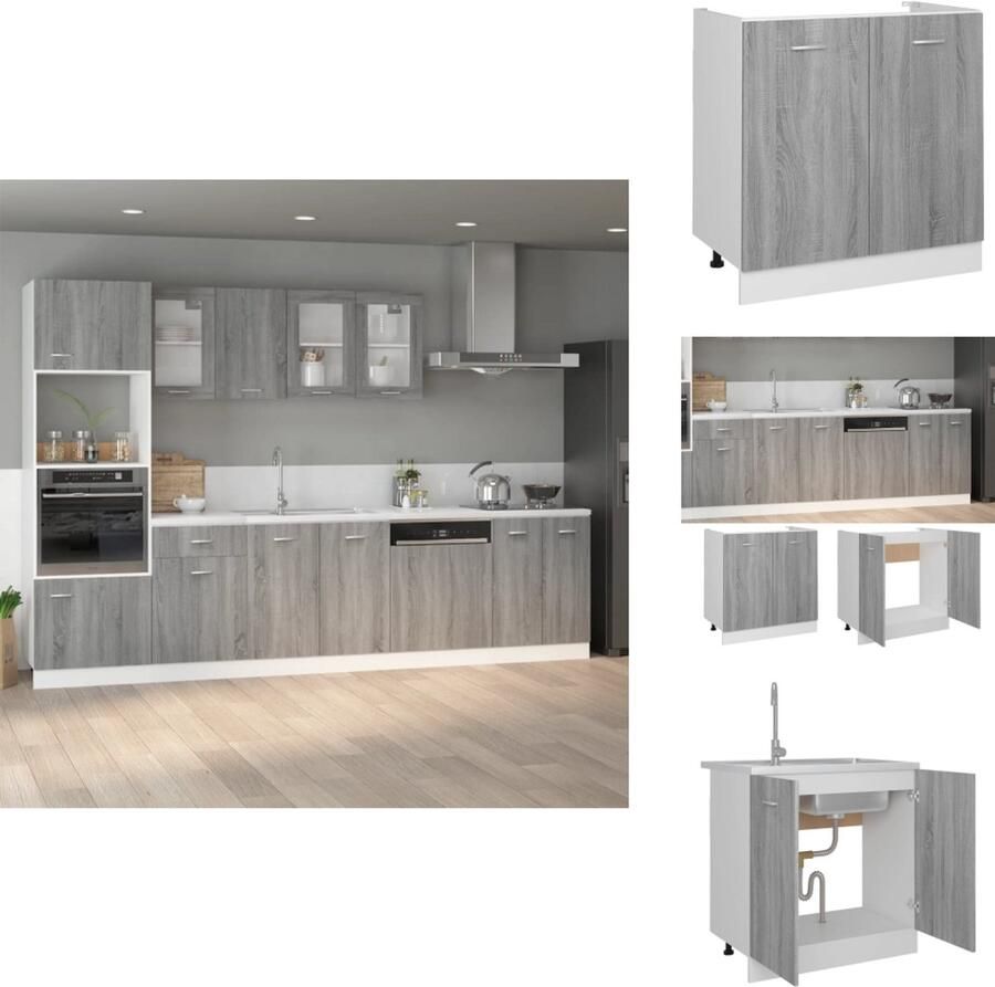 VidaXL Wastafelonderkast Wastafelonderkasten Onderkast Wastafelkast Gootsteenkast Lyon 80x46x81 5cm bewerkt hout grijs sonoma eiken