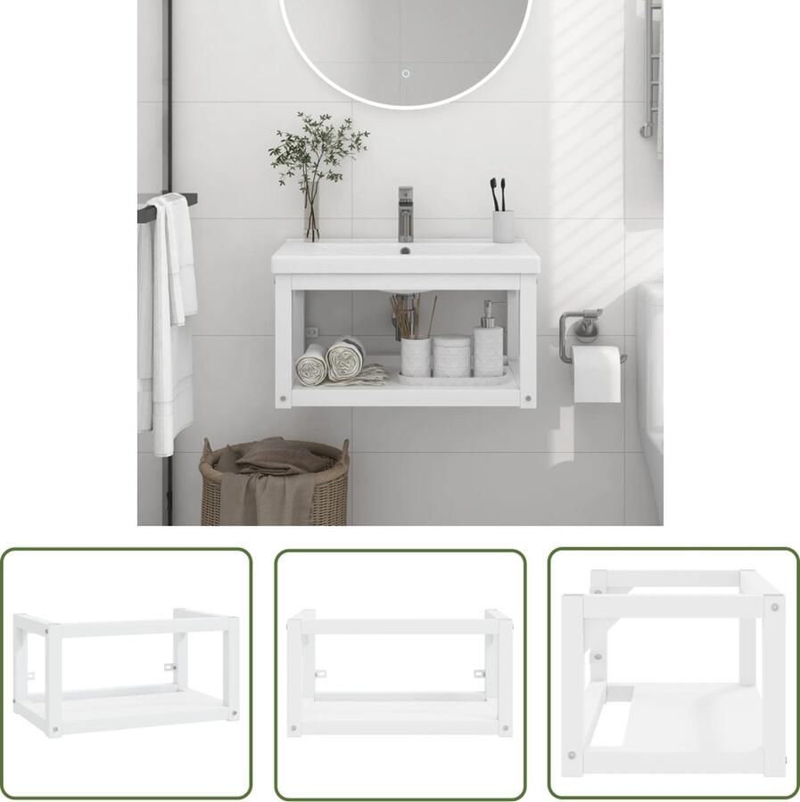 VidaXL Wastafelplank Wastafelframe wandgemonteerd 59x38x31 cm ijzer wit Badkamermeubel Muurmontage Wit