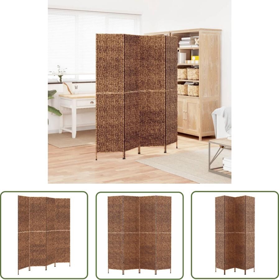 The Living Store Kamerscherm met 4 panelen 163x180 cm waterhyacint bruin Kamerscherm Watershyacinth Landelijk Bruine Kleur Privacy Screen