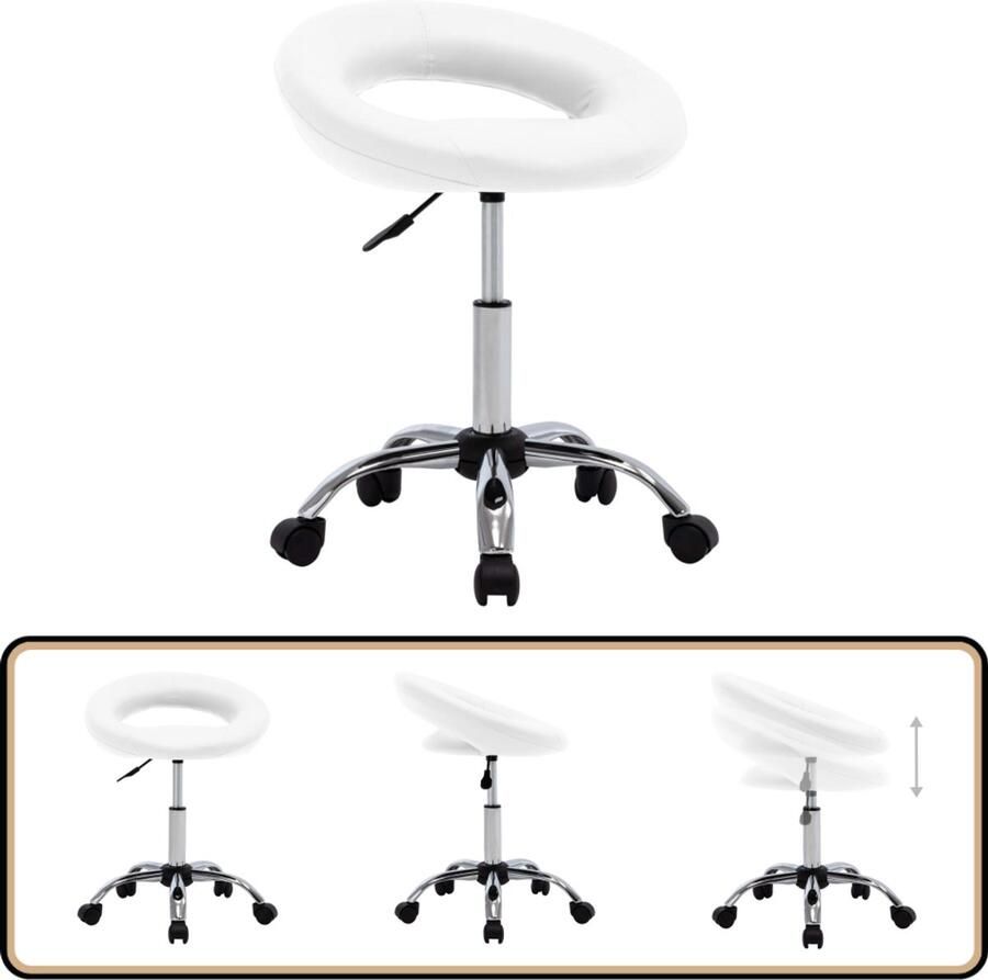 VidaXL Werkstoel Kunstleer Wit Verstelbaar Kantoormeubilair Bureaustoel Rolstoel Witte Stoel Ergonomische Stoel