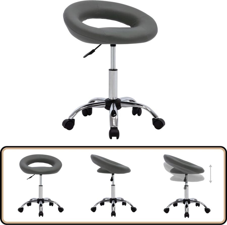 VidaXL Werkstoel Rollend Kunstleer Grijs Verstelbaar Werkstoel Bureaustoel Kantoorstoel Ergonomische Stoel Grijze Stoel