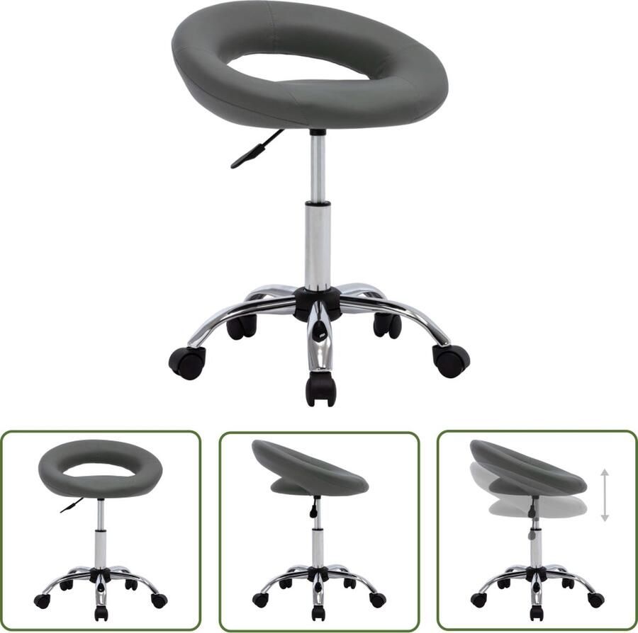 The Living Store Draaibare Eetstoel Grijs 45x43x(57.5-69.5) cm Kunstleer Verchroomd Staal Eetkamerstoel Draaibare Stoel Kunstleder Stoel Grijze Stoel Ergonomische Stoel - Foto 2