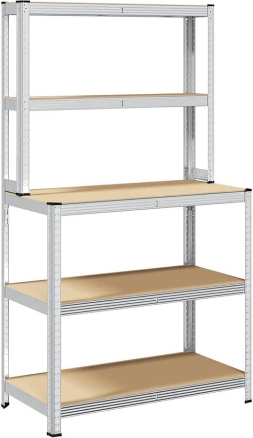 VidaXL Werktafel 5-laags staal & hout Zilver Werktafel Industriële Tafel Metalen Kast Opslagkast Magazijntafel