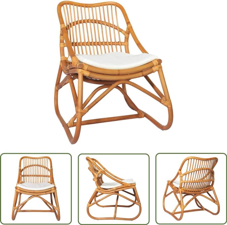 The Living Store Relaxstoel Rattan 73x50x78 cm lichtbruin linnen kussen Relax Fauteuil Wicker Stoel Rattan Meubels Lounge Stoel Binnen Stoel - Foto 2