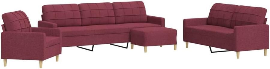 VidaXL Wijnrode Loungeset 4 Delig Loungeset Woonkamer Meubels Lounge Bank Velours Bank Lederlook Bank