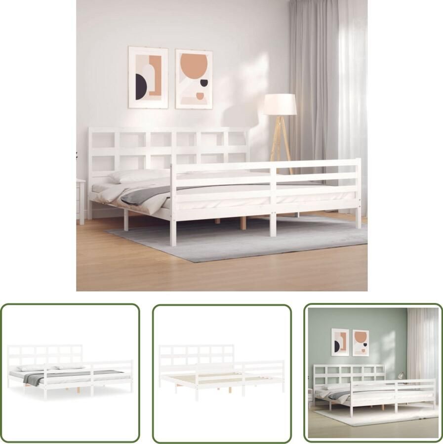 VidaXL Wit Bed Frame Massief Houten Bed Bedframe met hoofdbord massief hout wit Bed Frame 180x200 Boxspring Bed Slaapkamersdecoratie