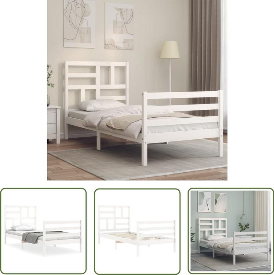 VidaXL Wit Bed Frame Massief Houten Bed Bedframe met hoofdbord massief hout wit Bed Frame 90x190 Tweepersoons Bed Kinderbed