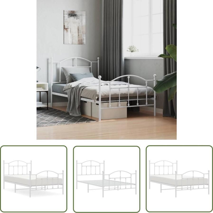 The Living Store Bedframe Classic Metalen Wit 196 x 105 x 97 cm Robuust en tijdloos design Metalen Bed Frame Wit Bed Frame Klassiek Bed Frame Bed Frame Staal Boxspring Frame