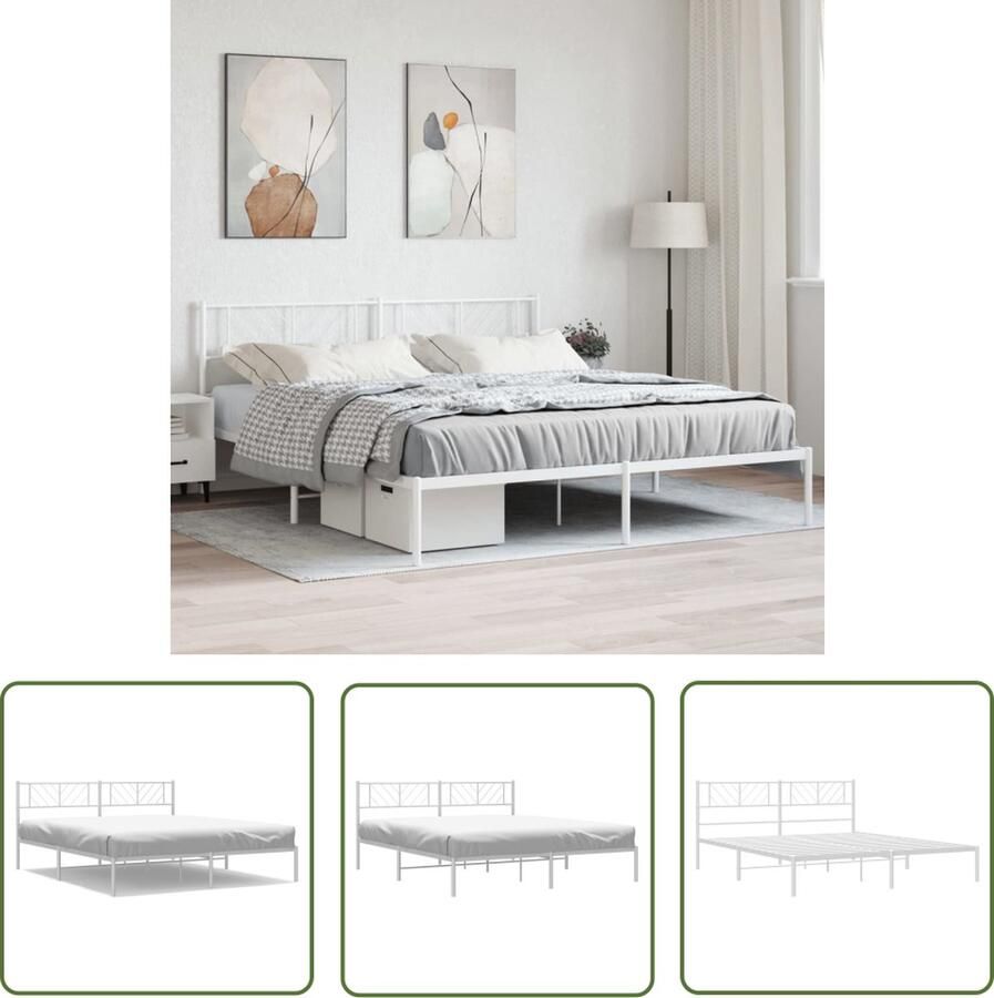 The Living Store Metalen Bedframe Classic s Bedframes 207 x 198 x 90 cm Robuust en Elegant Metalen Bed Frame Wit Bed Frame Bed Frame Classic Bed Frame Modern Staal Bed Frame - Foto 2