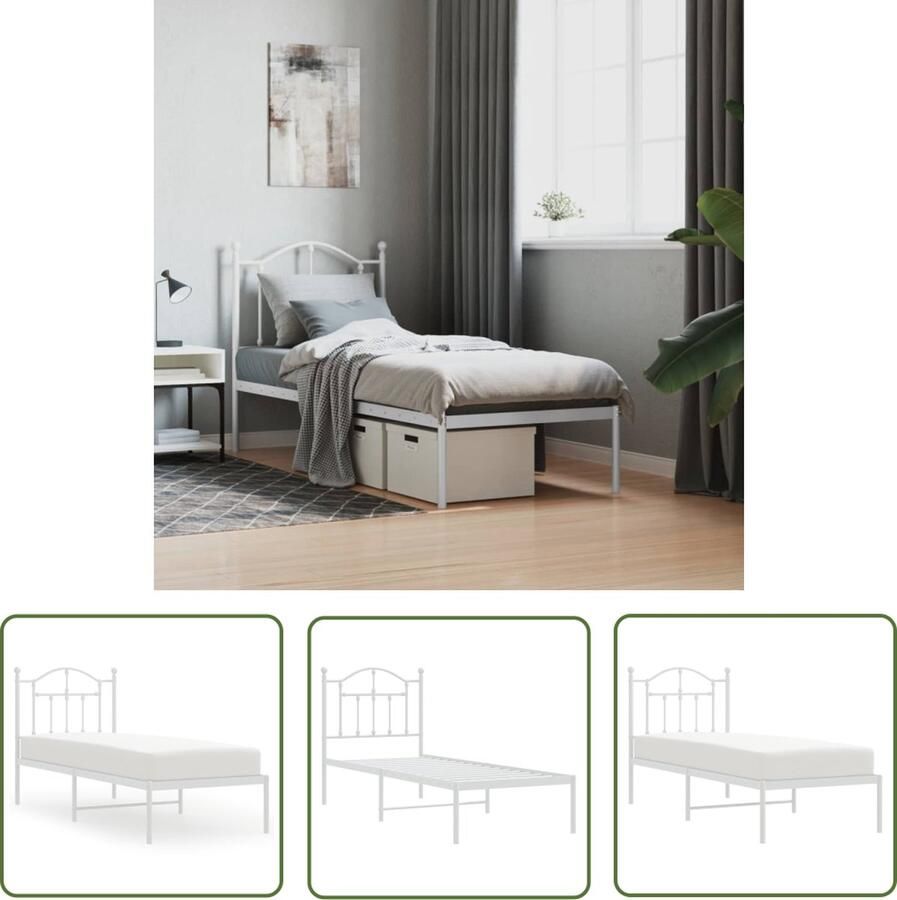 The Living Store Bedframe met hoofdbord zonder matras metaal wit 75x190 cm Metalen Bed Frame Wit Bed Frame Bed Frame 75x190 Staal Bed Frame Compact Bed Frame
