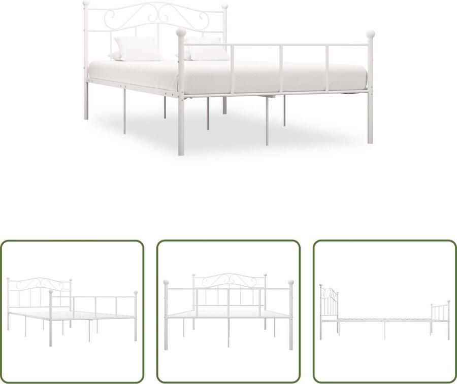 The Living Store Metalen Bedframe Wit 208 x 127.5 x 95 cm Geschikt voor Matras 120 x 200 cm Eenvoudige Montage Metalen Bed Frame Wit Bed Frame Tweepersoons Bed Frame Boxspring Bed Frame Stapelbaar Bed Frame