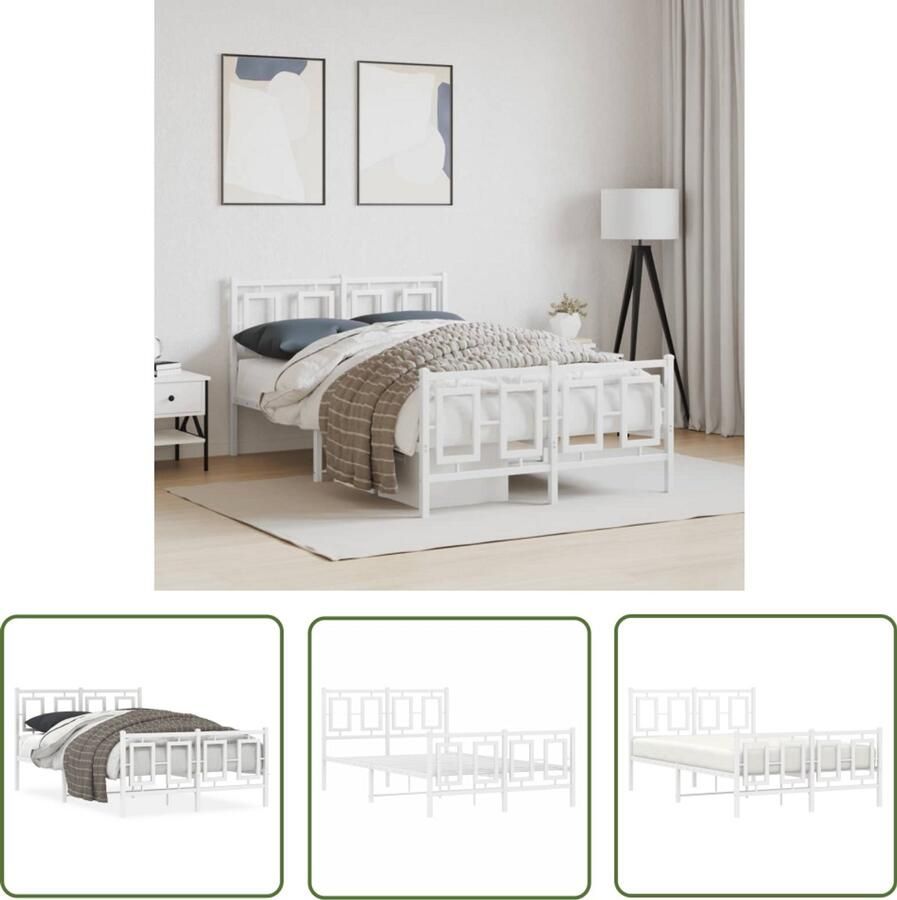 VidaXL Wit Bed Frame Staal Bed Frame Bedframe met hoofd- en voeteneinde metaal wit 120 x 190 cm Bed Frame 120x190 Bed Frame Met Hoofdeind Bed Frame Met Voeten Eind