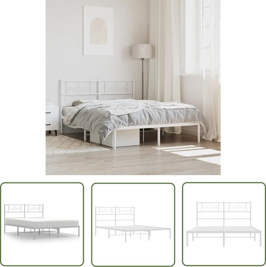 The Living Store Bedframe met hoofdbord metaal wit 135x190 cm Staal Bed Frame Wit Bed Frame Klassiek Bed Frame Bed Frame 135x190 Boxspring Bed Frame - Foto 2