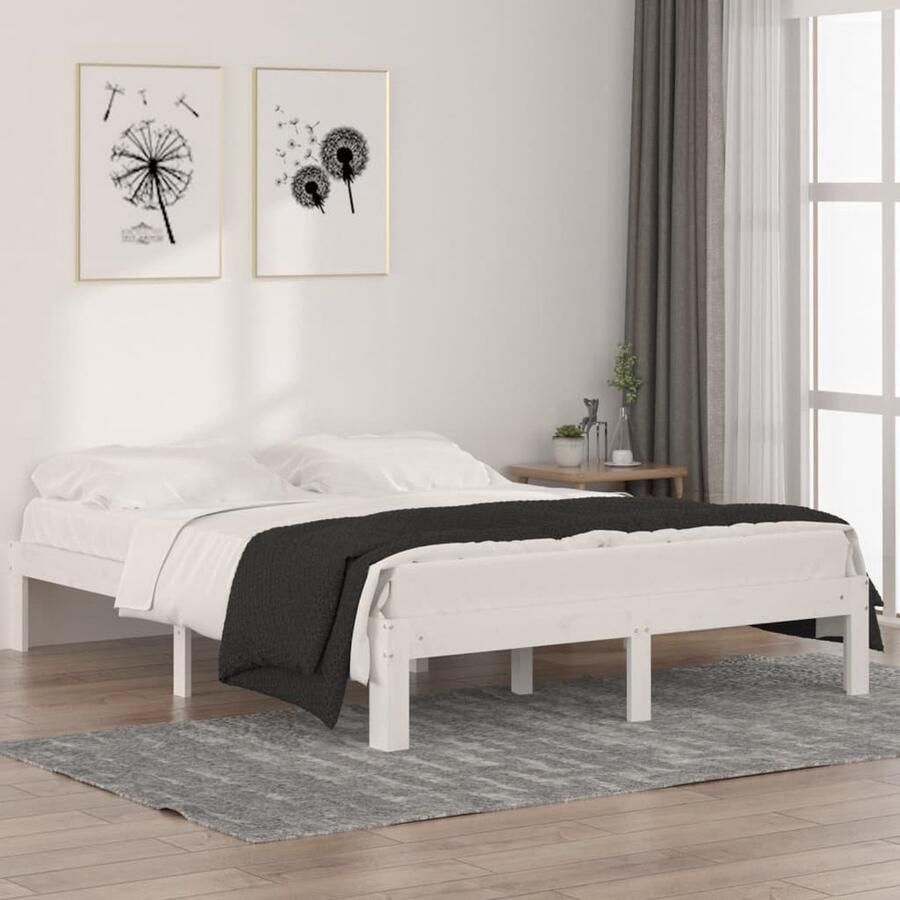 VidaXL Wit Bedframe 140x190 cm Massief Grenenhout Houten Bedframe Massief Grenenhout Wit Bedframe Enkelpersoonlig Bed 140x190 Design Bed Modern Bed - Foto 2