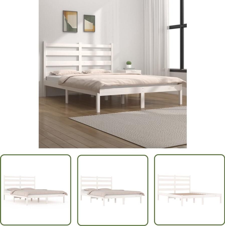 VidaXL Wit Bedframe 140x190 cm Massief Grenenhout Klassieke Bed Frame Houten Bed Frame Grenenhouten Bed Frame Wit Bed Frame Bed Frame 140x190 Tweepersoons Bed Frame