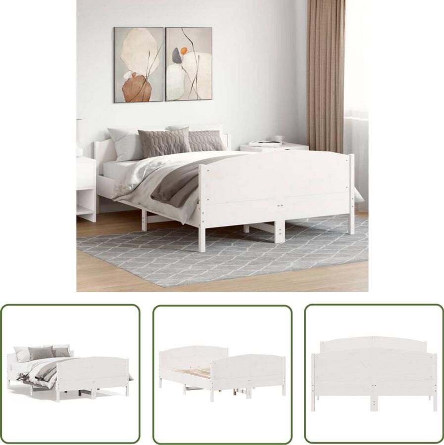 VidaXL Wit Bedframe Massief Grenenhout Bedframe zonder matras massief grenenhout wit 120x190 cm Bedframe 120x190 Tweepersoons Bedframe Houten Bedframe