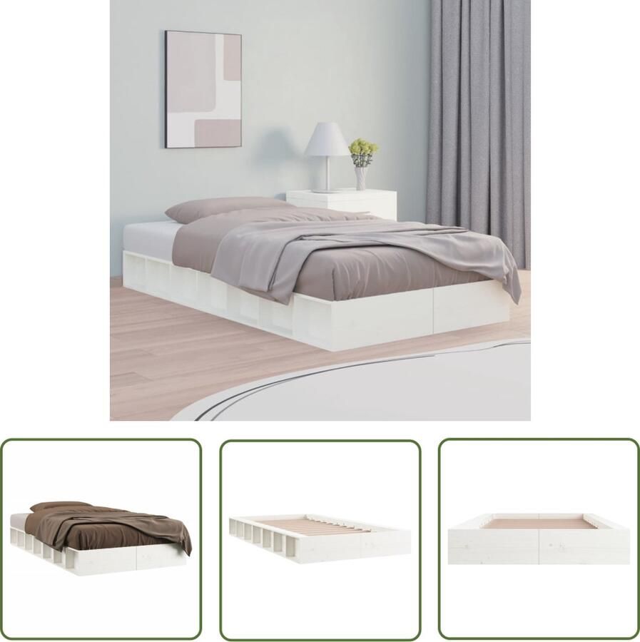 The Living Store Bedframe Massief Grenenhout Wit 202.5 x 118 x 21 cm Ruimtebesparend Ontwerp Massief Houten Bedframe Wit Bedframe 100x200 Compact Bedframe Budget Bedframe