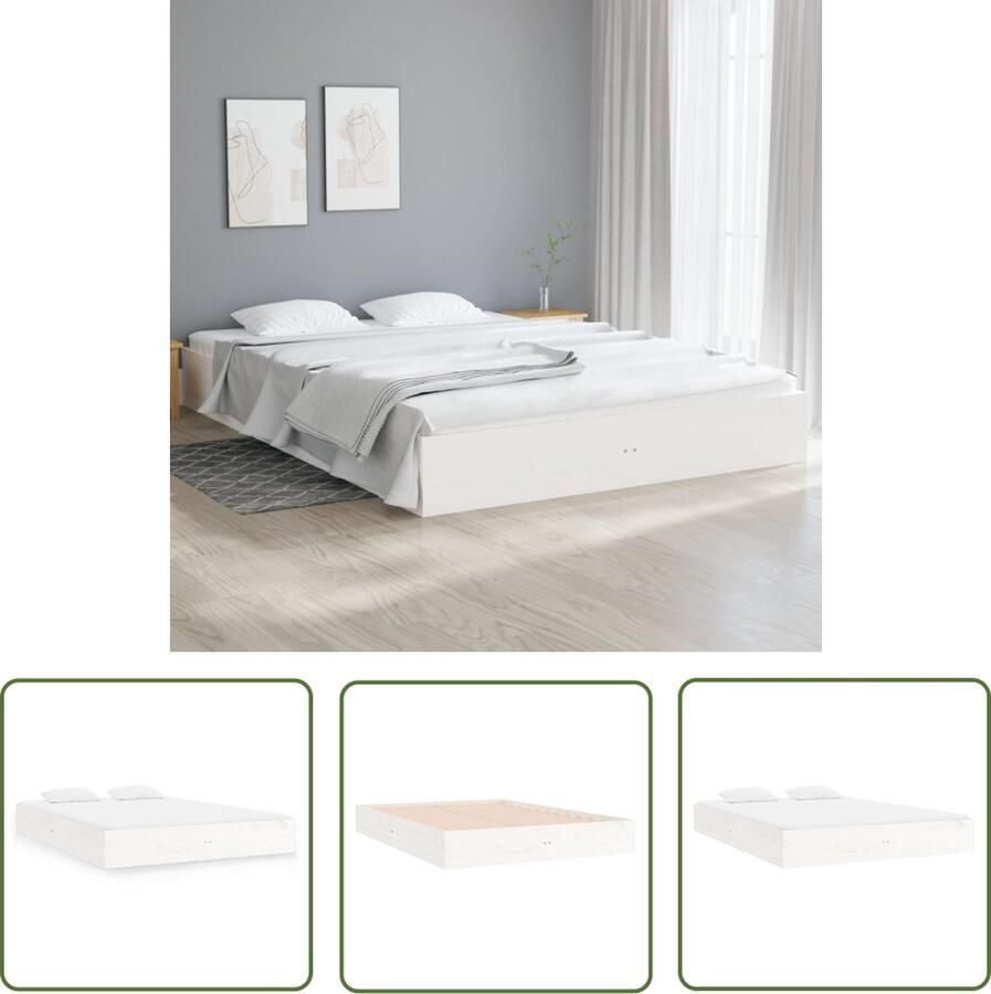 The Living Store Bedframe Massief grenen 203 x 142.5 x 23 cm Wit Massieve Houten Bed Wit Bedframe Tweepersoons Bed Modern Bed Kopen
