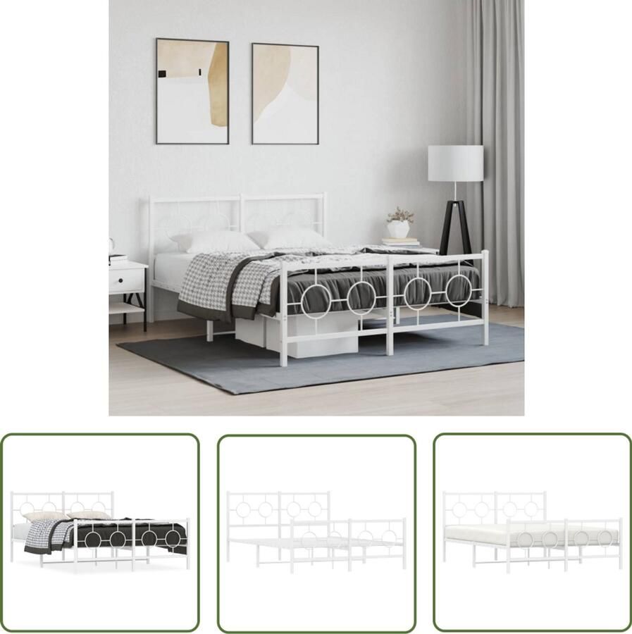 VidaXL Bedframe met hoofd- en voeteneinde metaal wit 135x190 cm Metalen Bedframe Wit Bedframe Staal Bedframe 135x190 Tweepersoons Bedframe