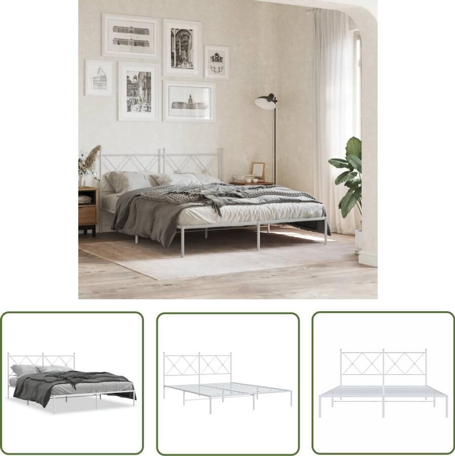 VidaXL Bedframe met hoofdbord metaal wit 160x200 cm Metalen Bedframe Wit Bedframe Bed 160x200 Staal Bedframe Hoofdbord Bed