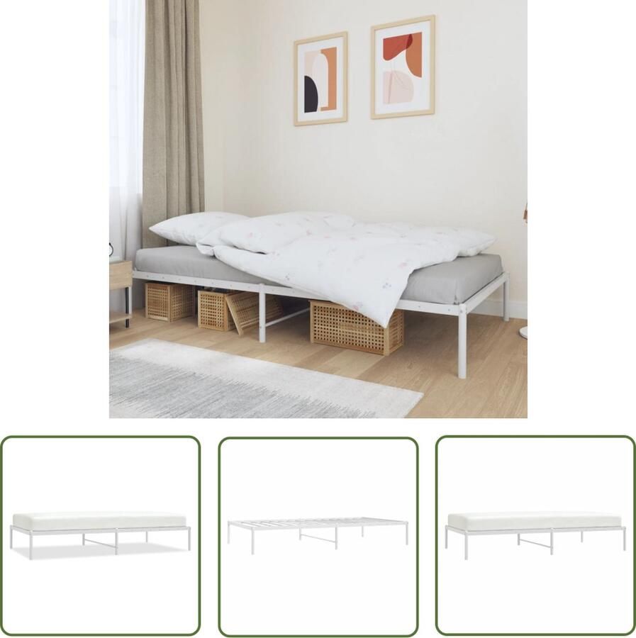 The Living Store Metalen Bedframe Classic 207 x 112 x 31 cm Extra opbergruimte Wit Staal Metalen Bedframe Wit Bedframe Staal Bedframe Classic Bedframe Boxspring Bed
