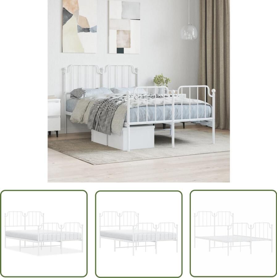VidaXL Wit Bedframe Staal Bedframe met hoofd- en voeteneinde metaal wit 120x190 cm Bedframe 120x190 Modern Bedframe Minimalistisch Bedframe