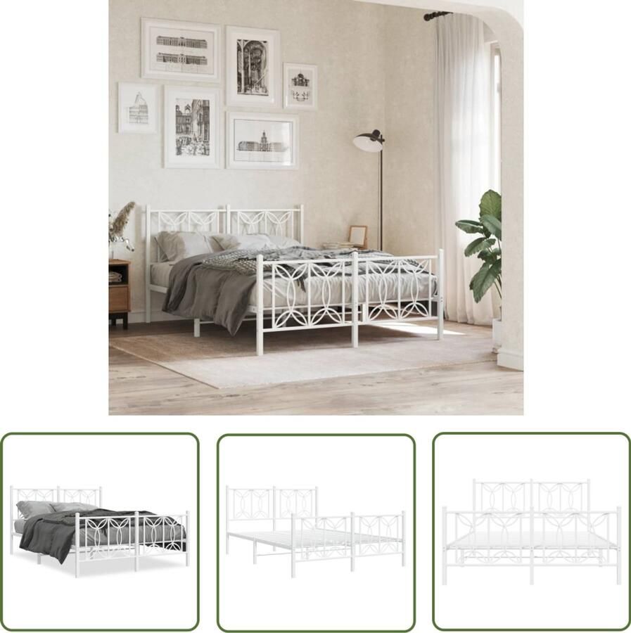 VidaXL Bedframe met hoofd- en voeteneinde metaal wit 135x190 cm Staal Bedframe Wit Bedframe 135x190 King Size Bedframe Moderne Bedframe
