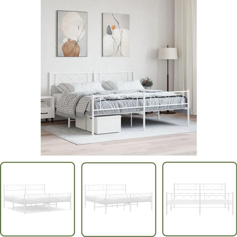 VidaXL Wit Bedframe Staal Bedframe met hoofd- en voeteneinde metaal wit 200x200 cm Tweepersoons Bedframe Boxspring Bedframe 200x200