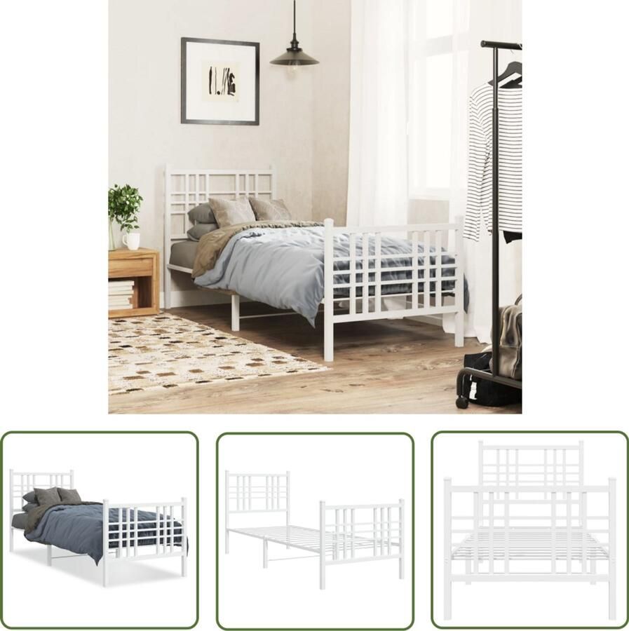 VidaXL Wit Bedframe Staal Bedframe met hoofd- en voeteneinde metaal wit 80x200 cm Enkel Bed Klein Bed 80x200